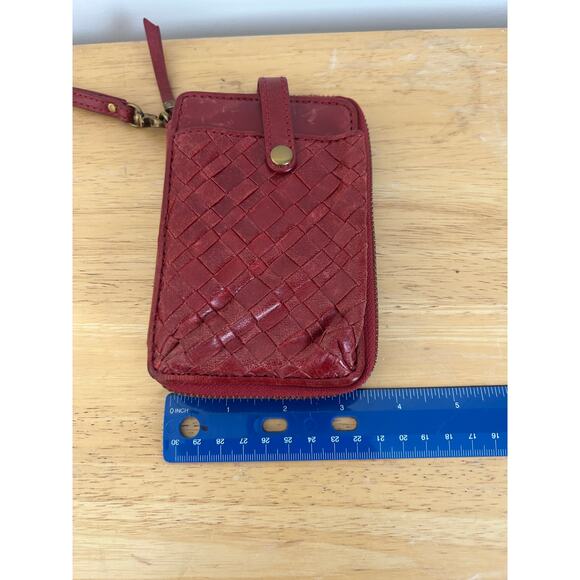 Elliott Lucca Red Woven Leather Wristlet Wallet Zip Around - Picture 6 of 7